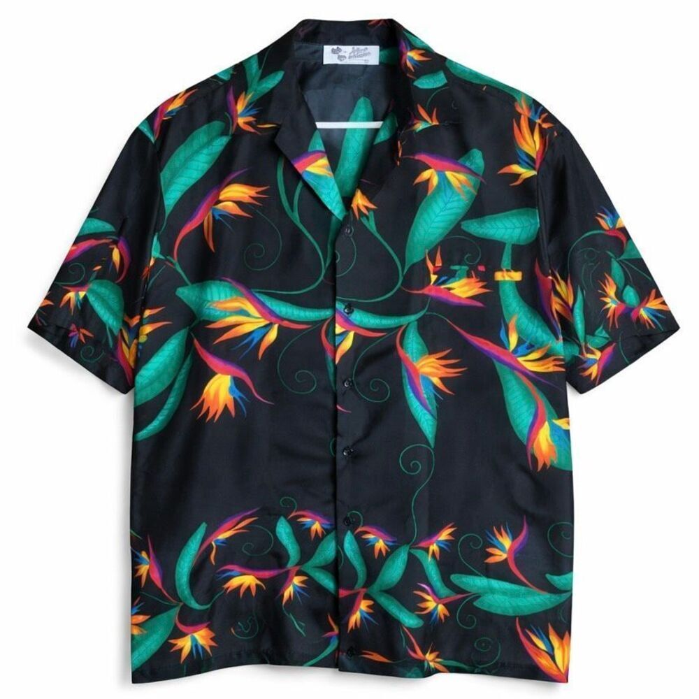 Hilo Hattie Aloha Shirt Resort Chic Tropical Floral Black Women L